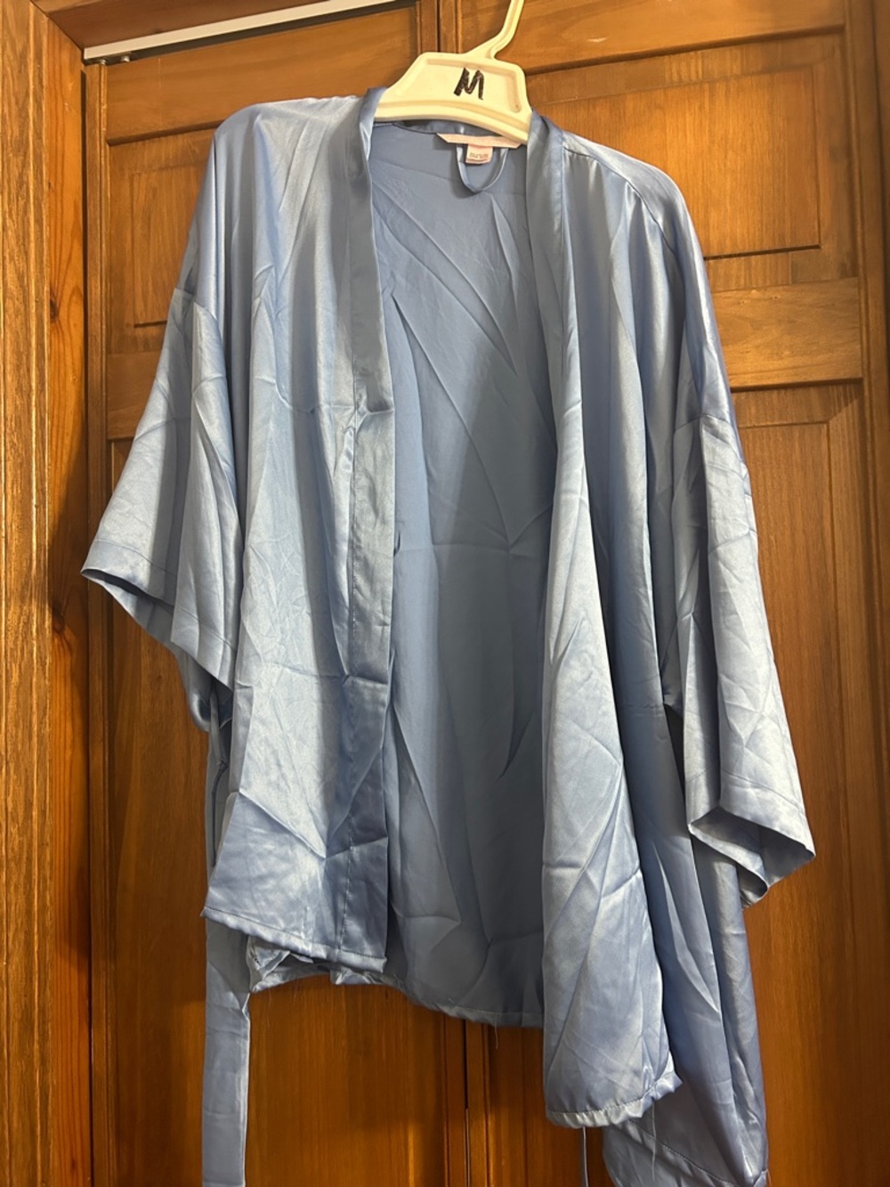 Light Blue Satin short sleeve robe